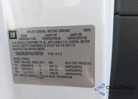 2010 GMC Acadia Sle z USA, uszkodzony, nr VIN 1GKLRLED1AJ120759